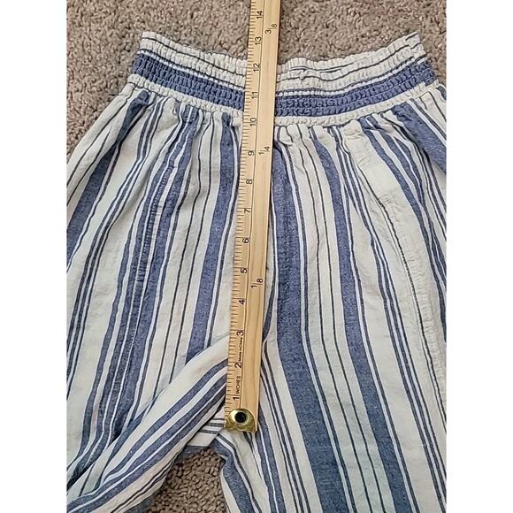 Beachy Resort Wear Linen Blend Coastal Wide Leg Pants L Blue Stripe Cropped - Picture 6 of 7